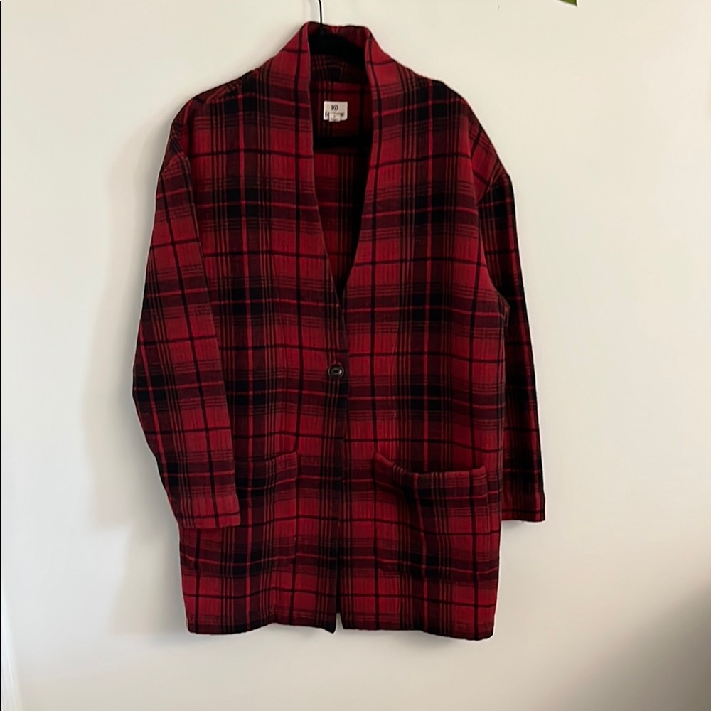 Tentree Red Plaid Jacket - 100% Organic Cotton - Organic Cocoon Cardigan